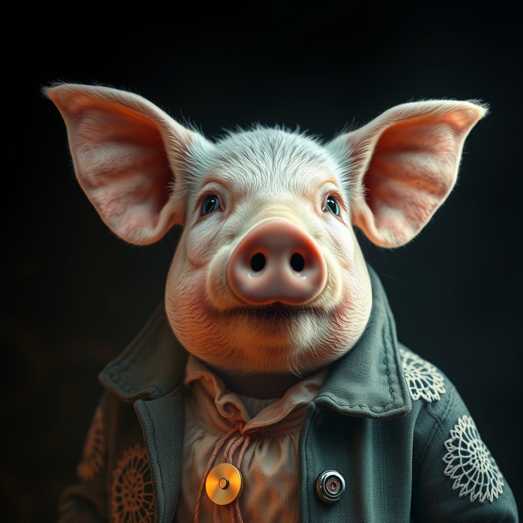 Pig in Maximalist Fabric Jacket Portrait