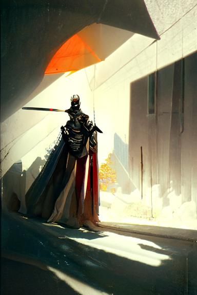 Silver Knight in Sunset, Dark Fantasy Art