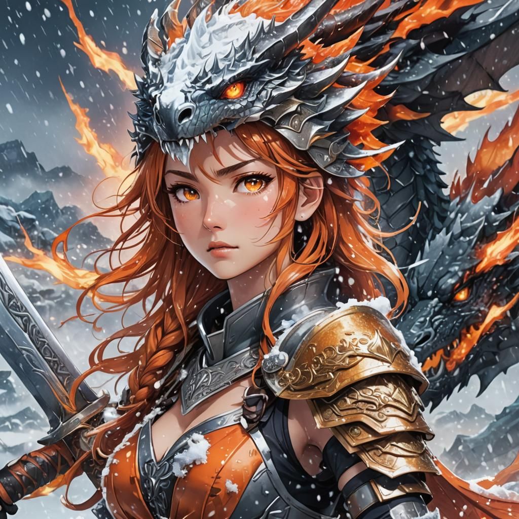 Anime Warrior Woman in Frozen Blizzard