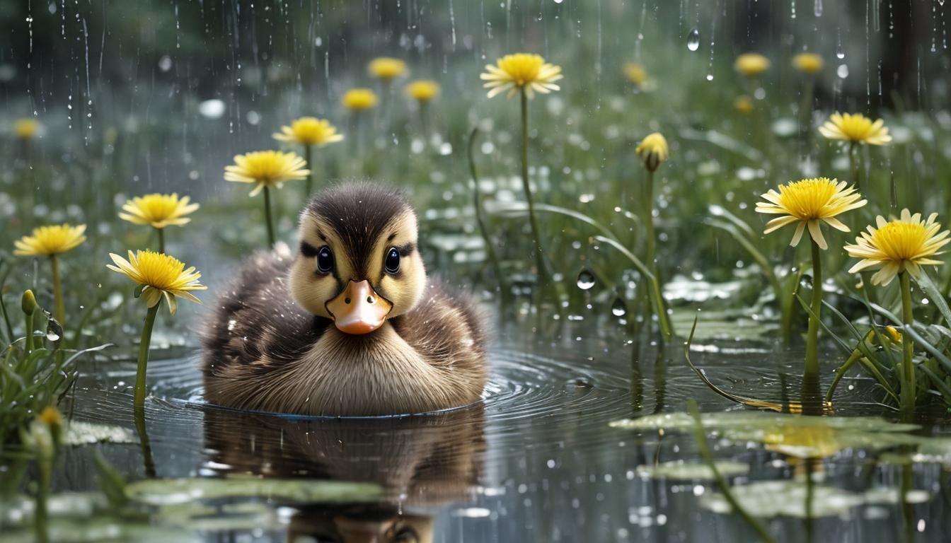 Duckling in Rainy Forest, Keane Style
