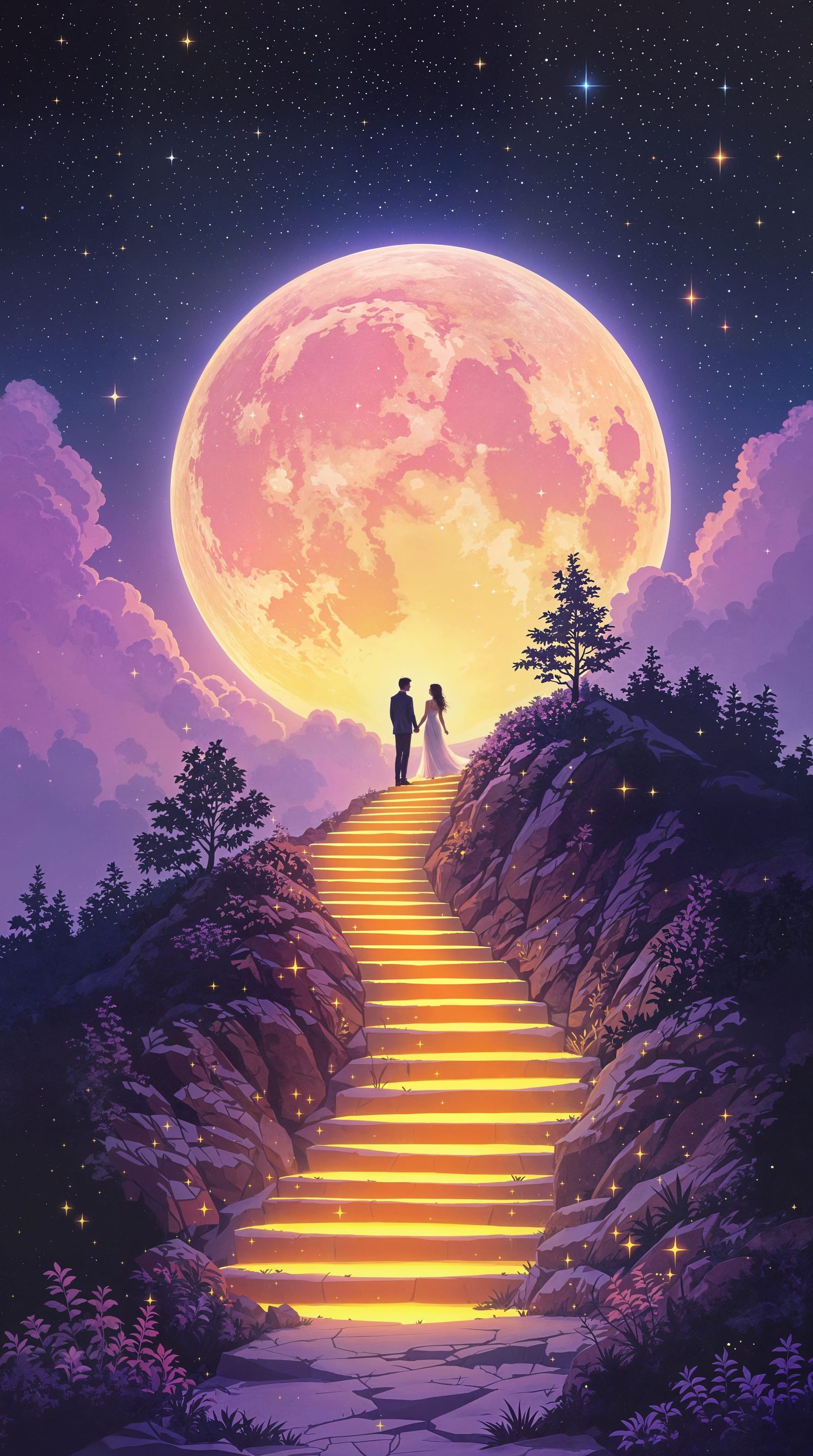 Dreamlike Stairway to a Celestial Moonlit Scene