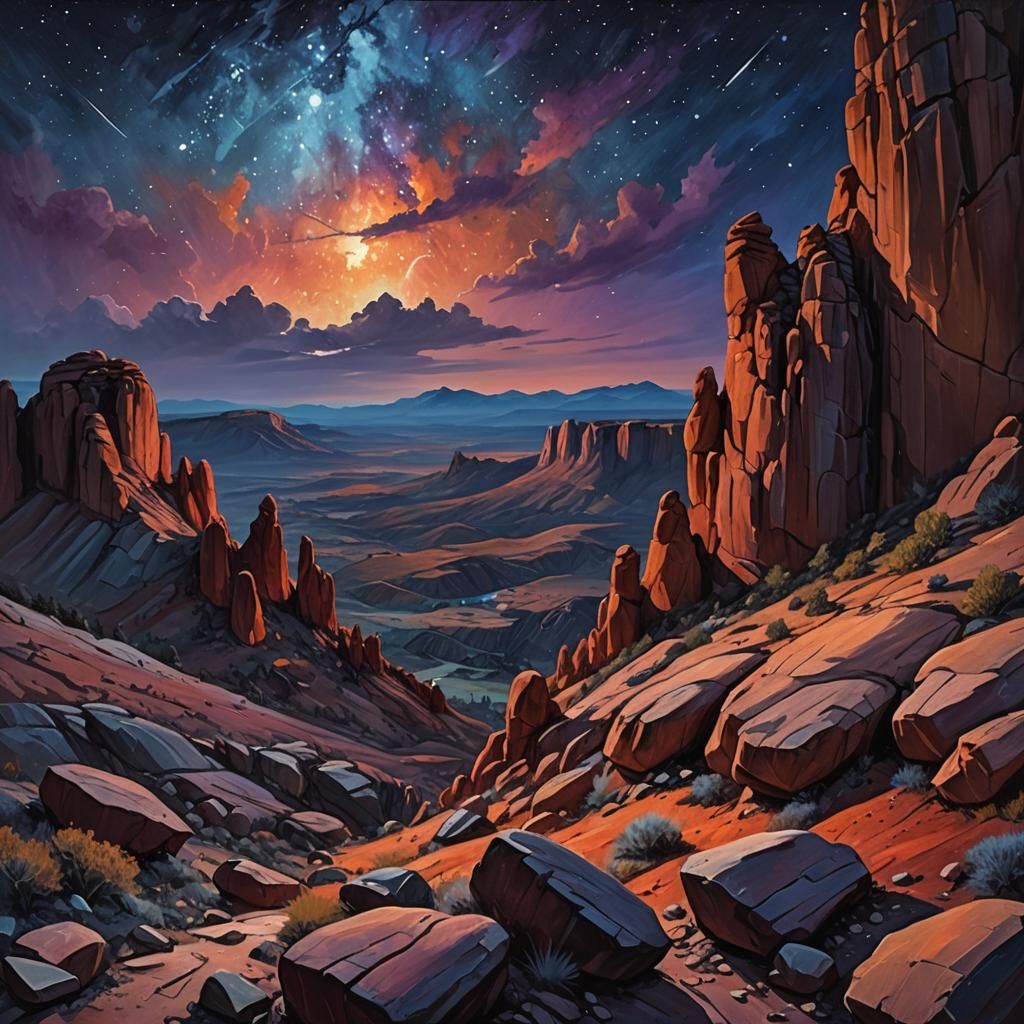 Dramatic Rocky Ridge Landscape at Night