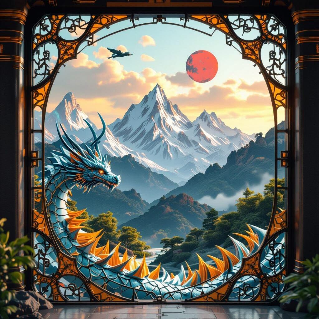 Mechanical Water Dragon in Sci-Fi Setting