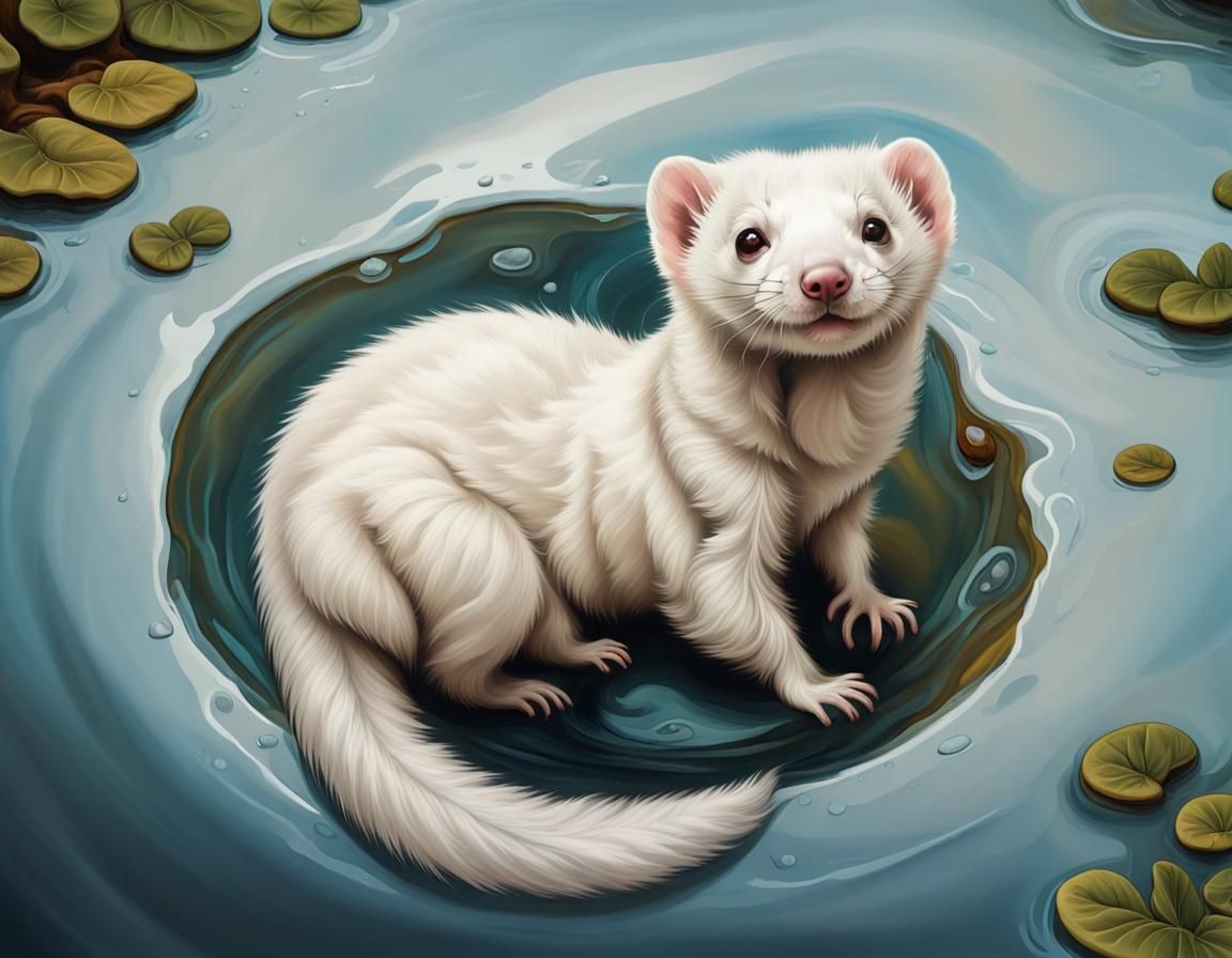 Surreal Ferret Floating in River: Digital Art