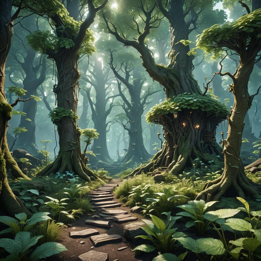 Lush Mint Elf Forest in 3D Game Style