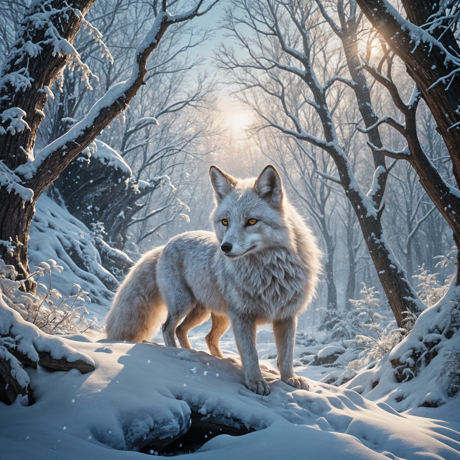 White Fox Playing in Snowy Biome