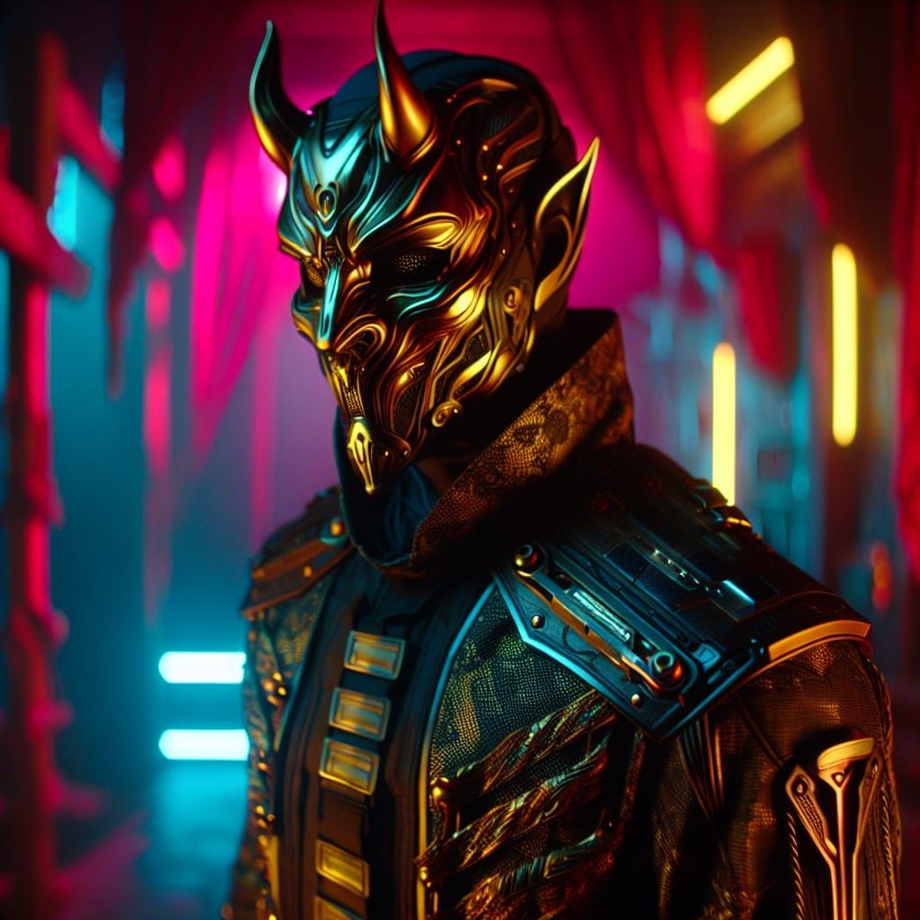 Cyberpunk Devil of Night City in Golden Armor