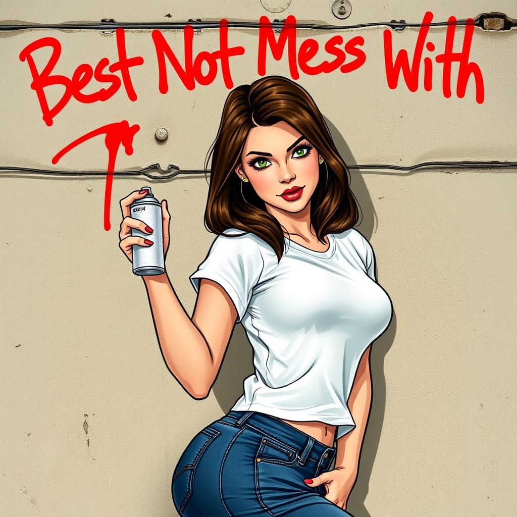 Sultry Pin-Up Girl Smirks at Graffiti Warning