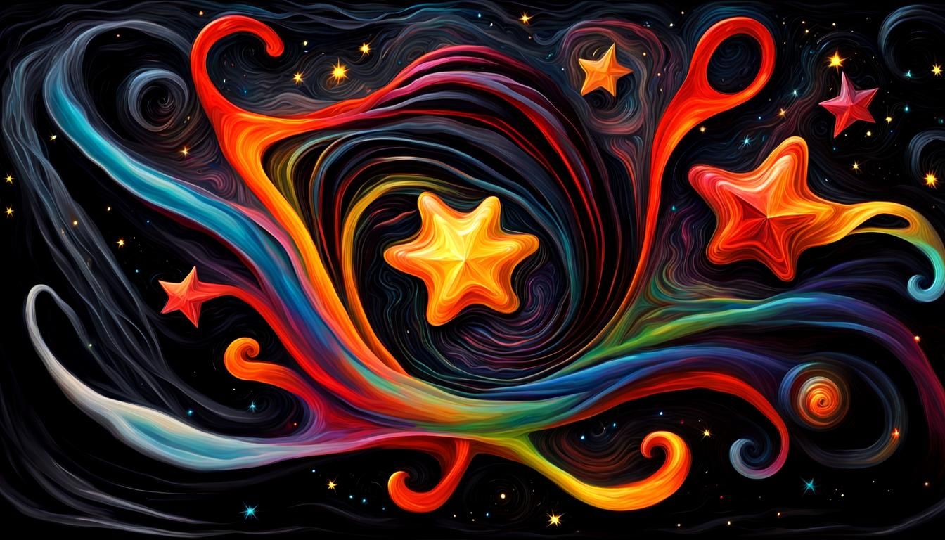Vivid Starscape with Jelly Coils in Impasto Style