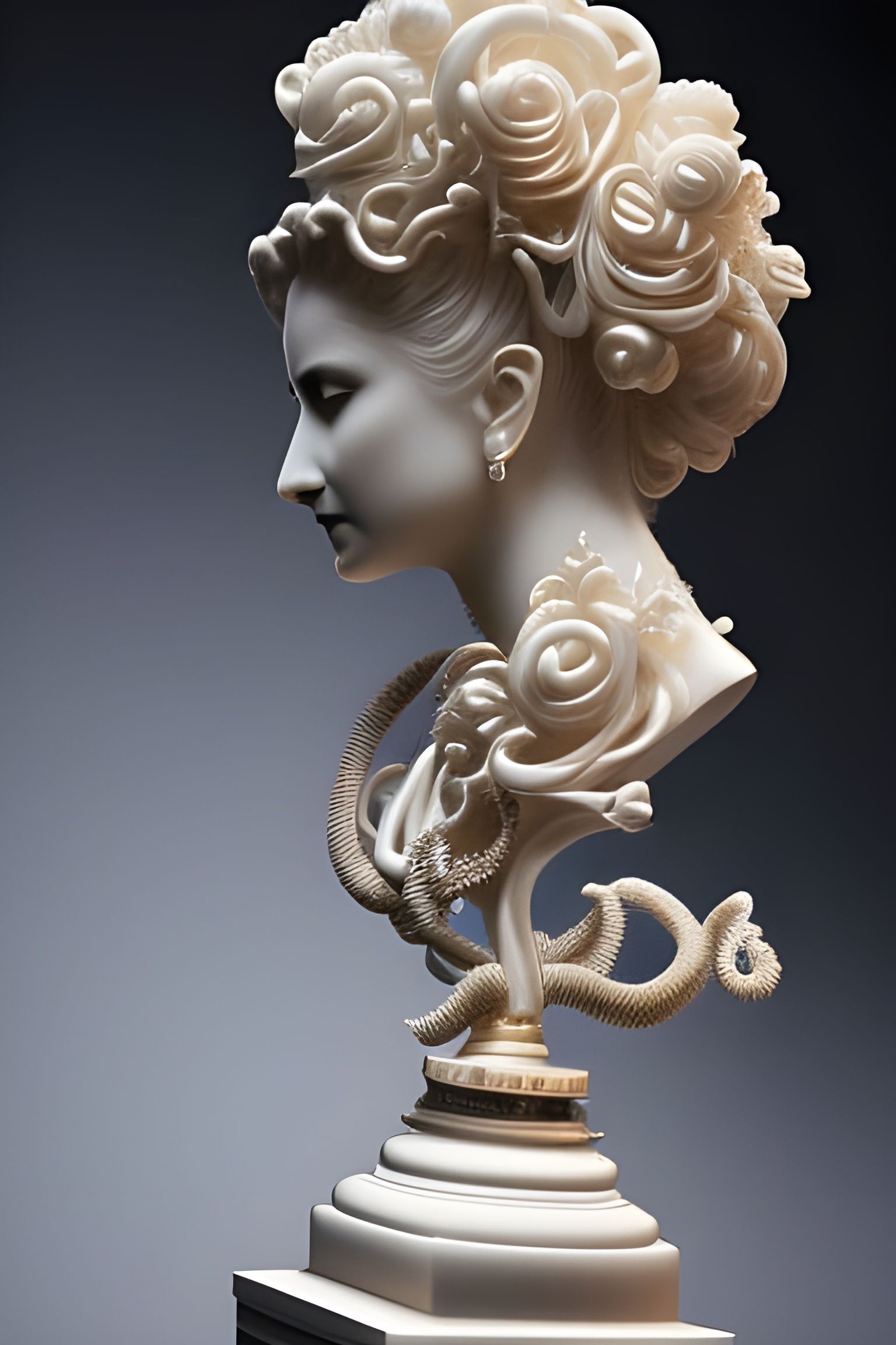 Ivory Medusa Statue with Intricate Curly Hair