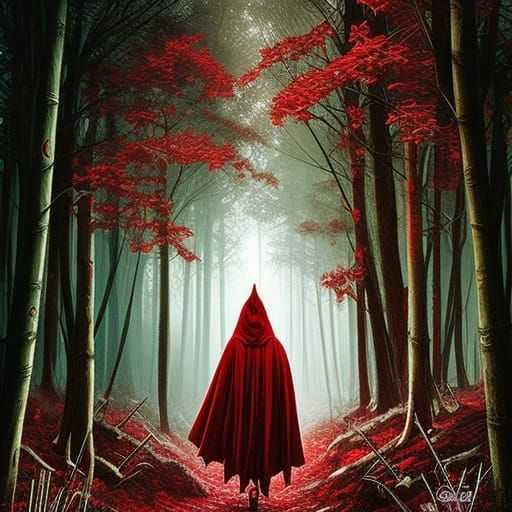 Little Red Riding Hood Wolf Hunter in Dark Academia Style