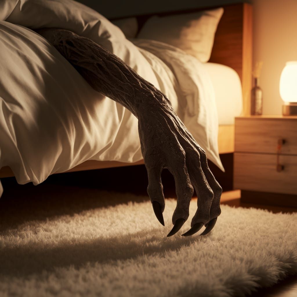 Monstrous Hand Reaches Out from Cozy Bedroom Shadows