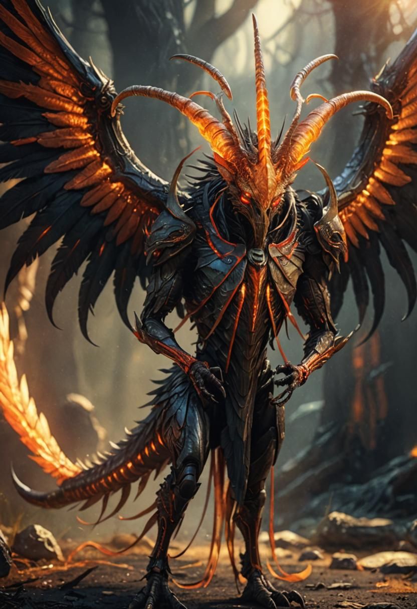 Eerie Bird-Like Alien Humanoid in Dark Fantasy Art