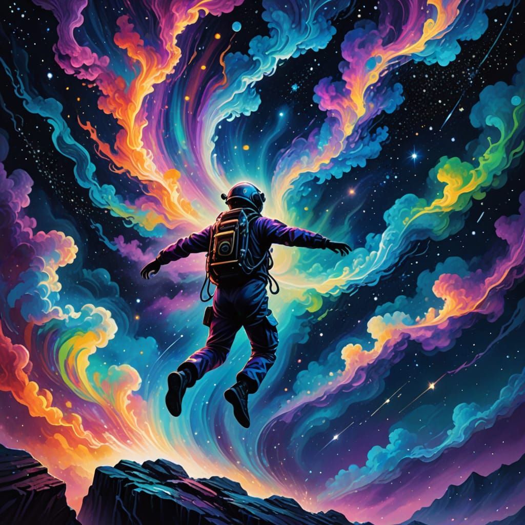 Surreal Cosmic Diver in Vibrant Oil Painting