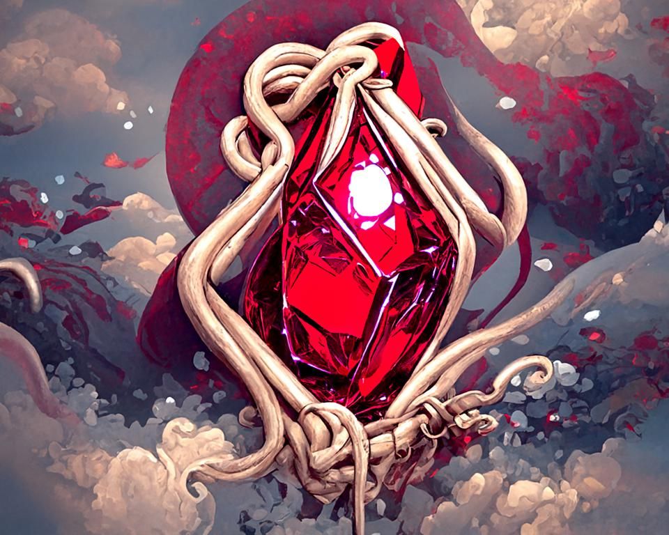 Ruby Necklace Digital Artwork in Tarot Card Style