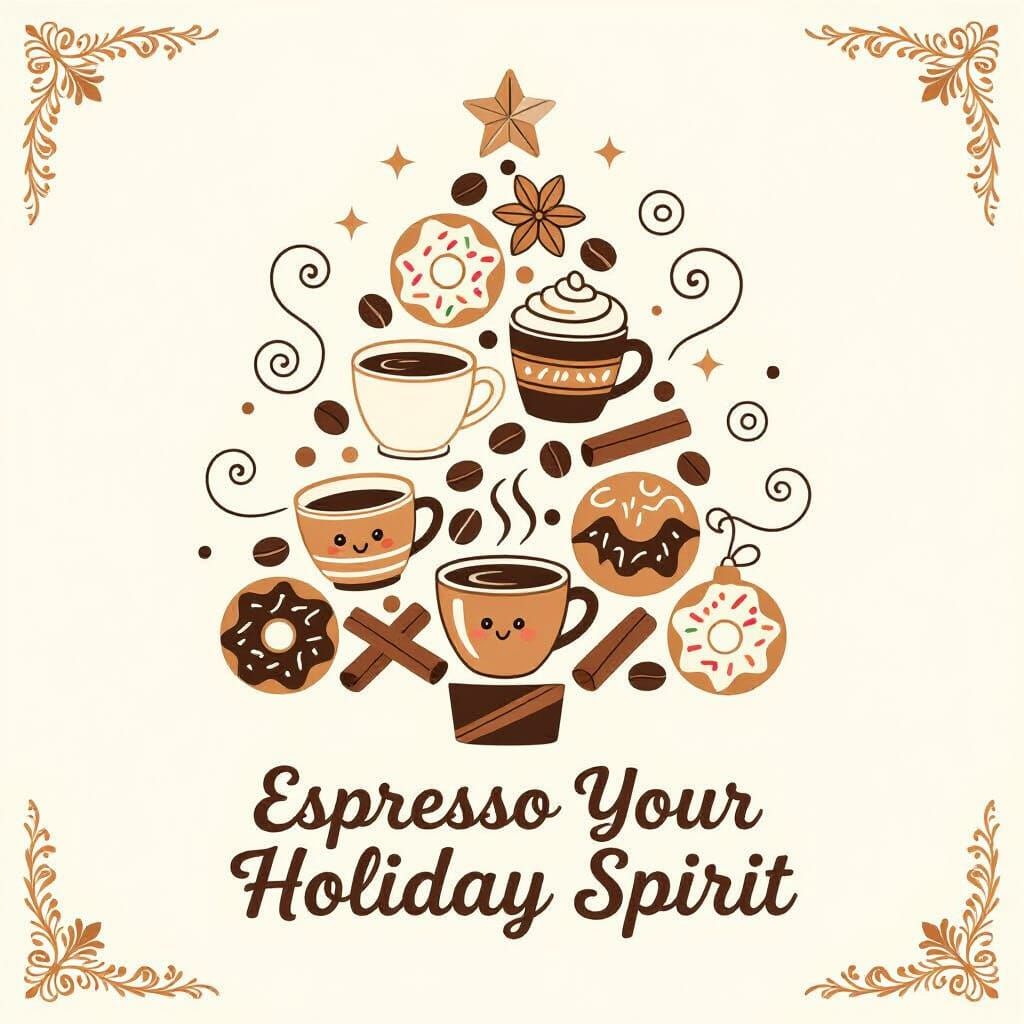 Festive Coffee Christmas Tree Illustration