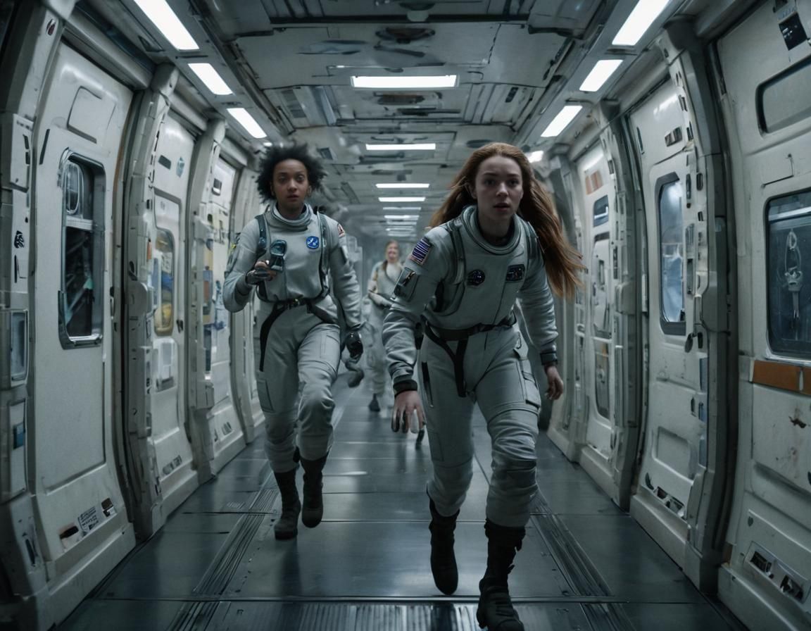 Astronaut Pursued by Alien in Space Station