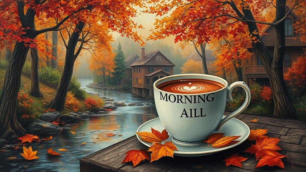 Surreal Autumn Coffee Cup with Floral Accents