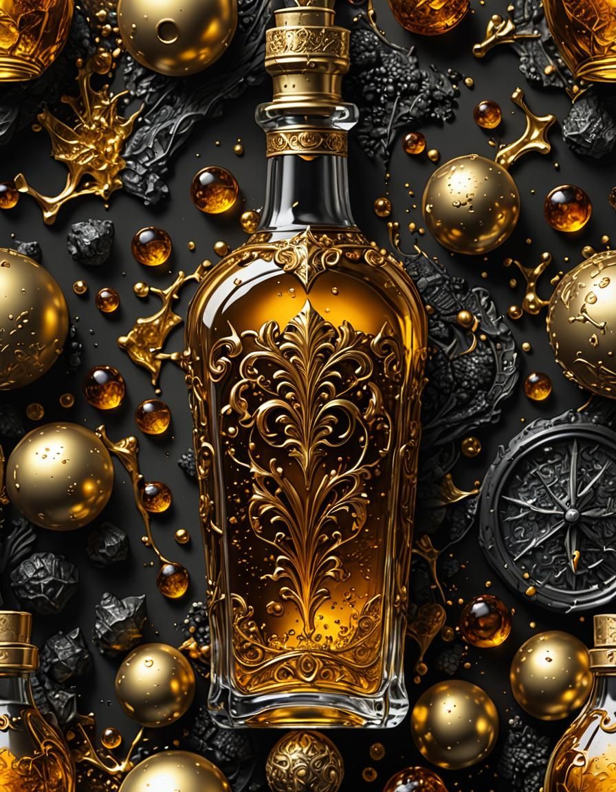 Fantasy Bottle in Medieval Alcohol Ink Style