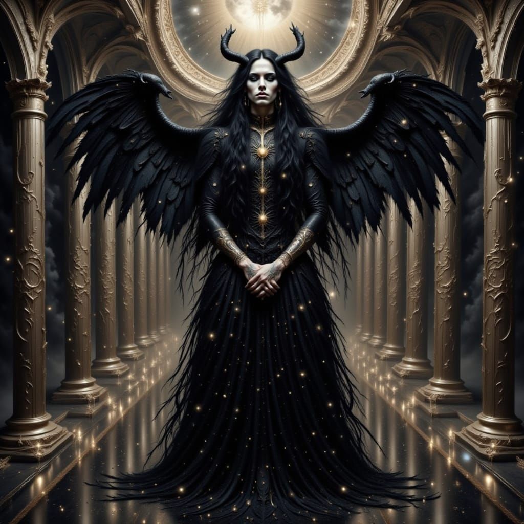 Gothic Black Angel in Celestial Hall