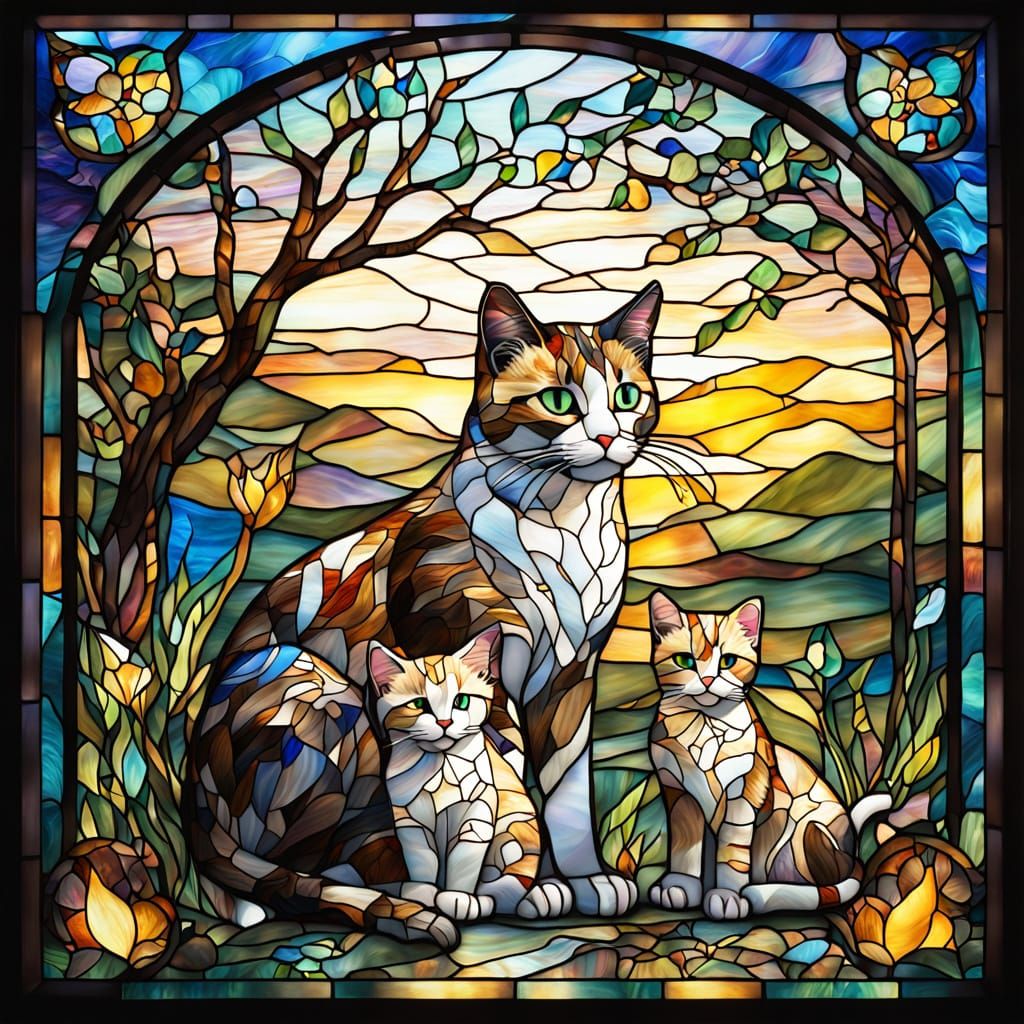 Vibrant Stained Glass Window With Hidden Cat Detail