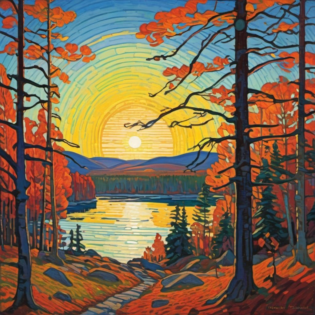 Autumn Sunrise Through Trees in Vibrant Color