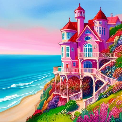 Pink Barbie Dream House in Malibu, Candy Art