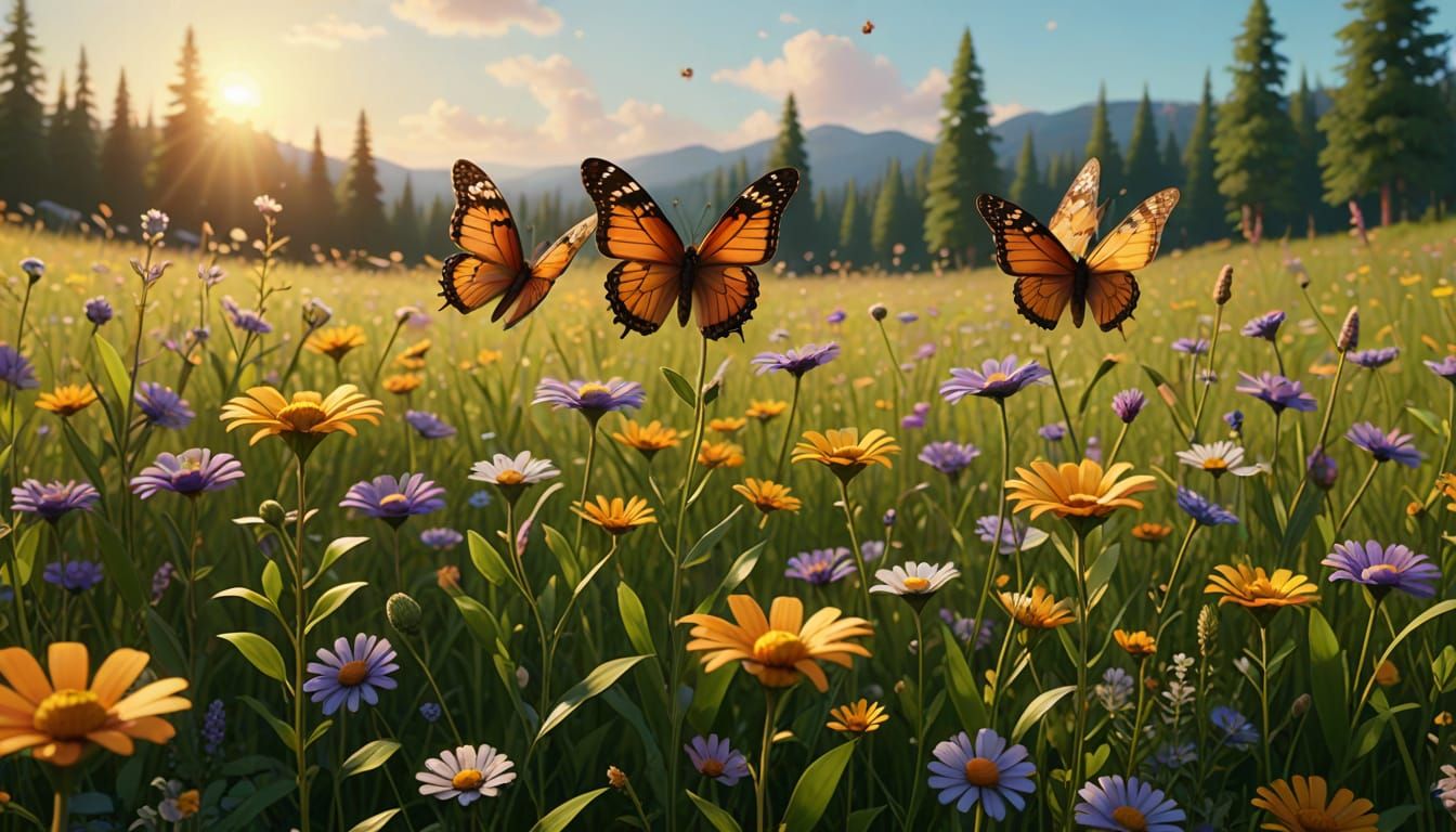 Three Butterflies in Pixar Animation Style
