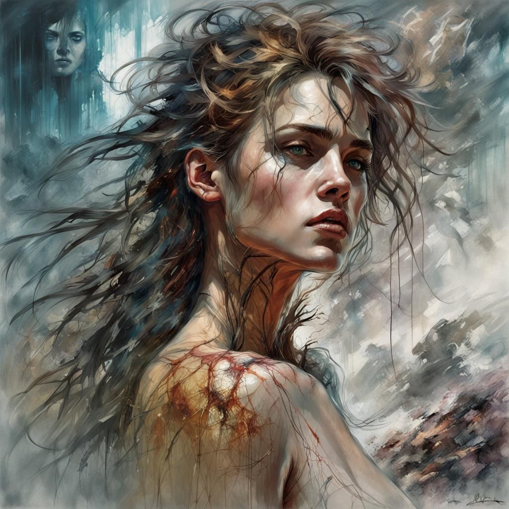 Woman in Unhealthy Vaporwave Style, Detailed Matte Painting