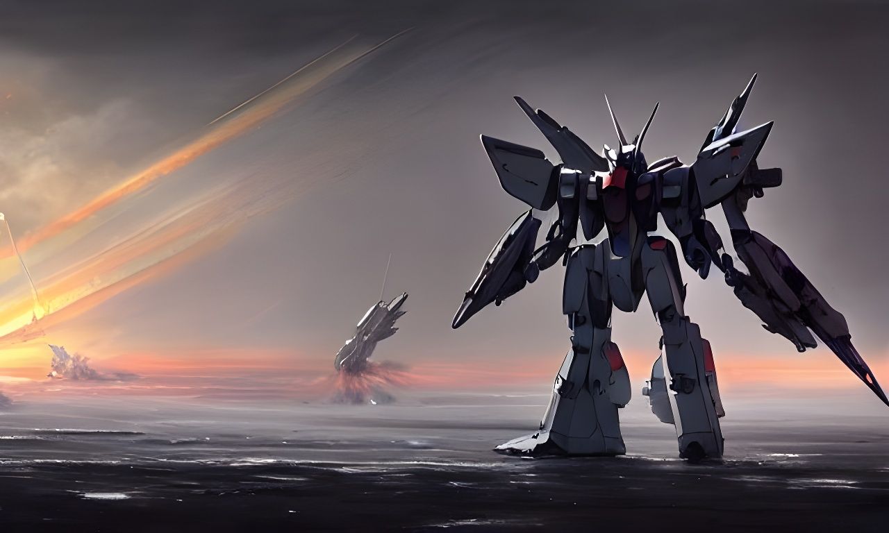 Futuristic Gundam Battlefield at Sunrise