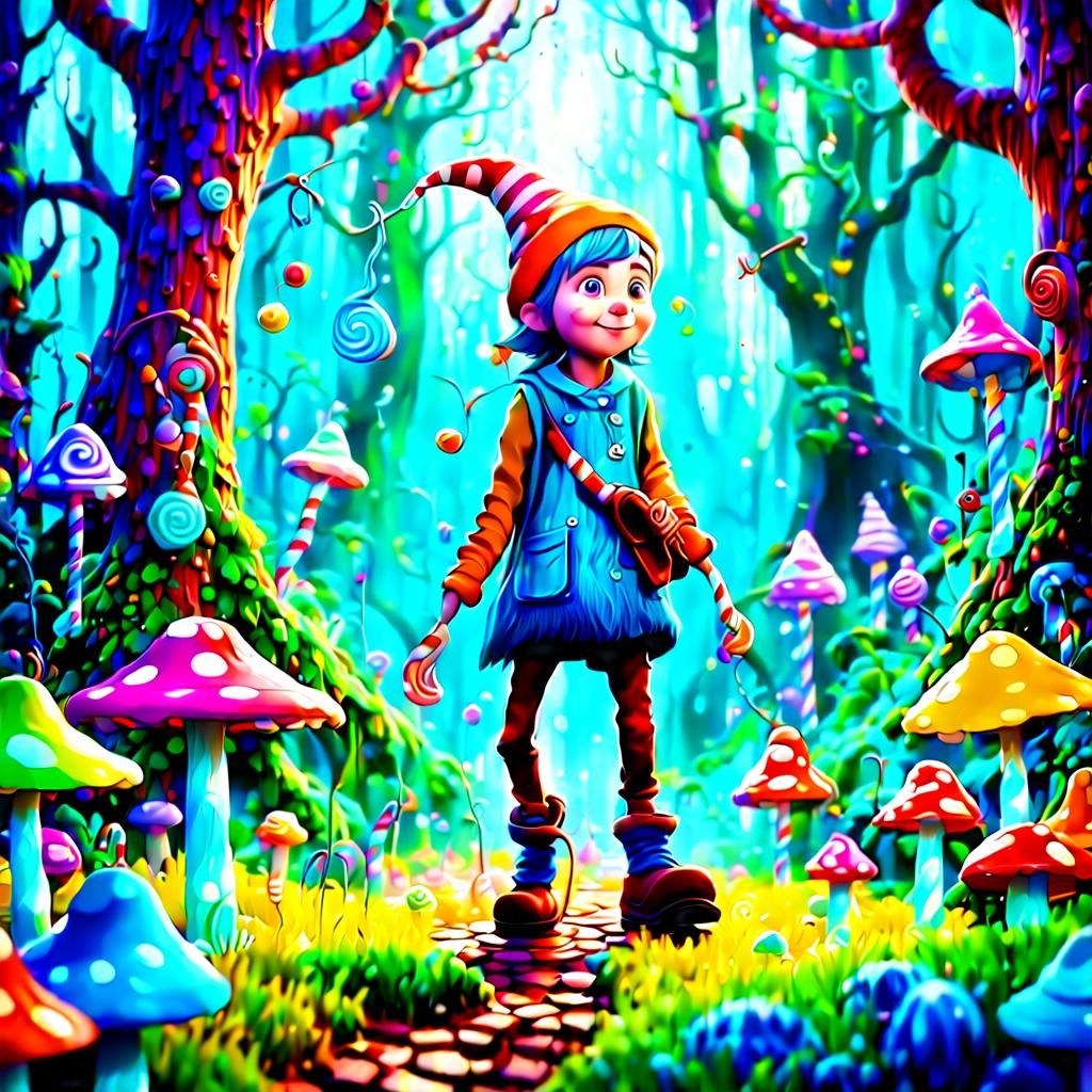 Gnome Finds Treasure in Magic Forest, 3D Art