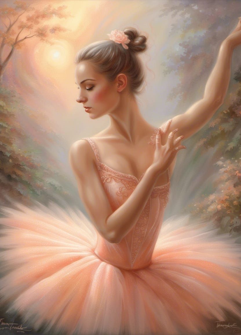 Ethereal Ballerina Portrait in Peach Mist