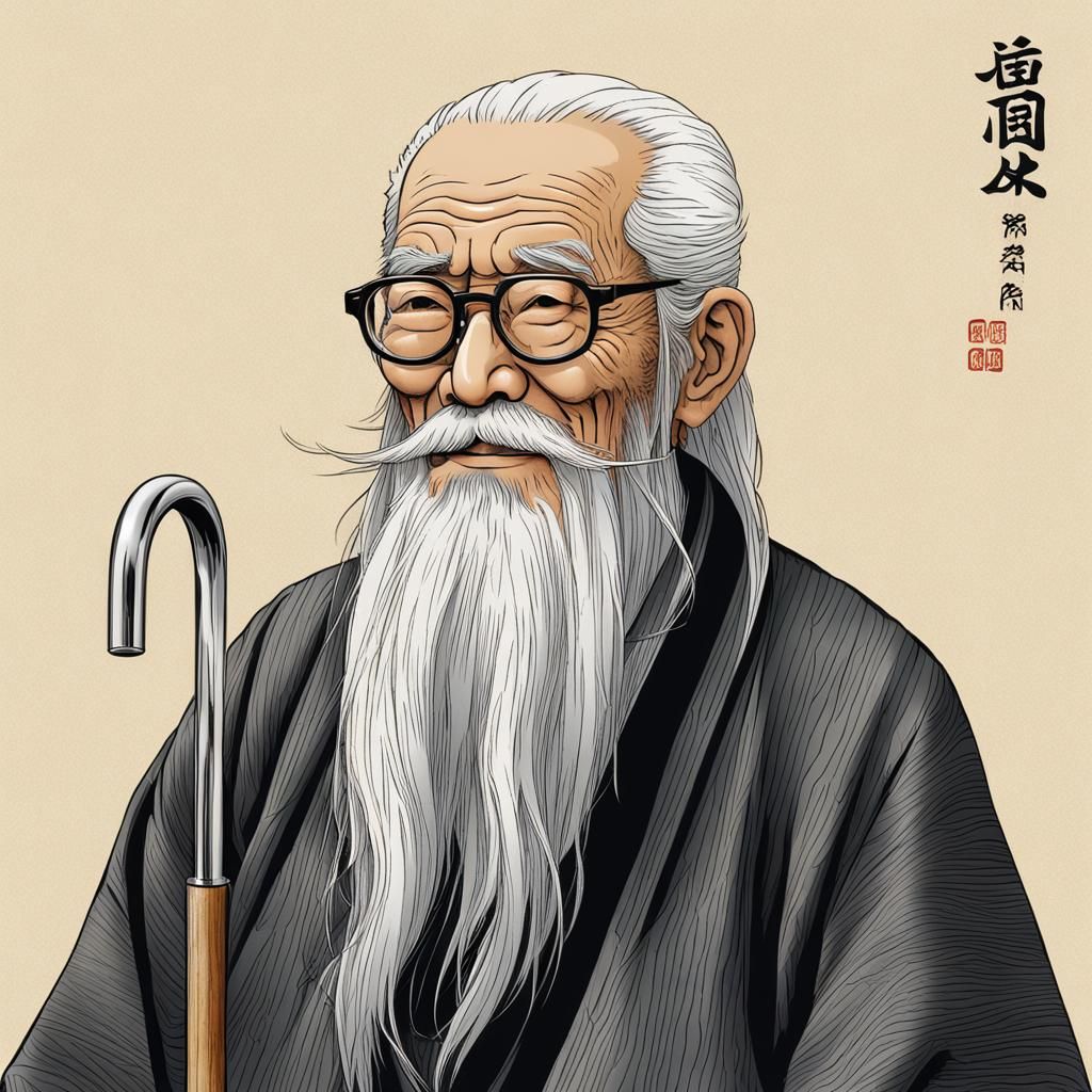 Surreal Old Man with Cane in Dali Style