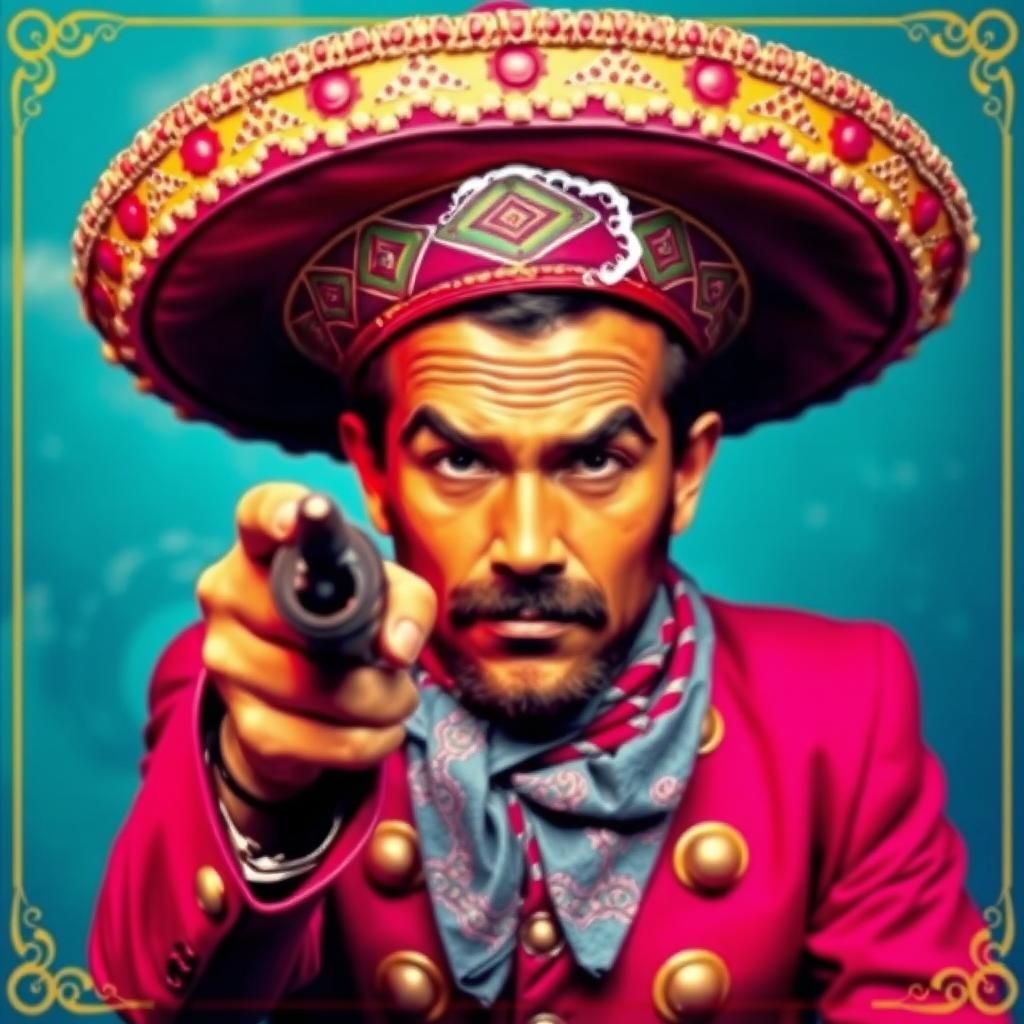 Fantasy Sombrero with Bullet Hole in Ornate Frame