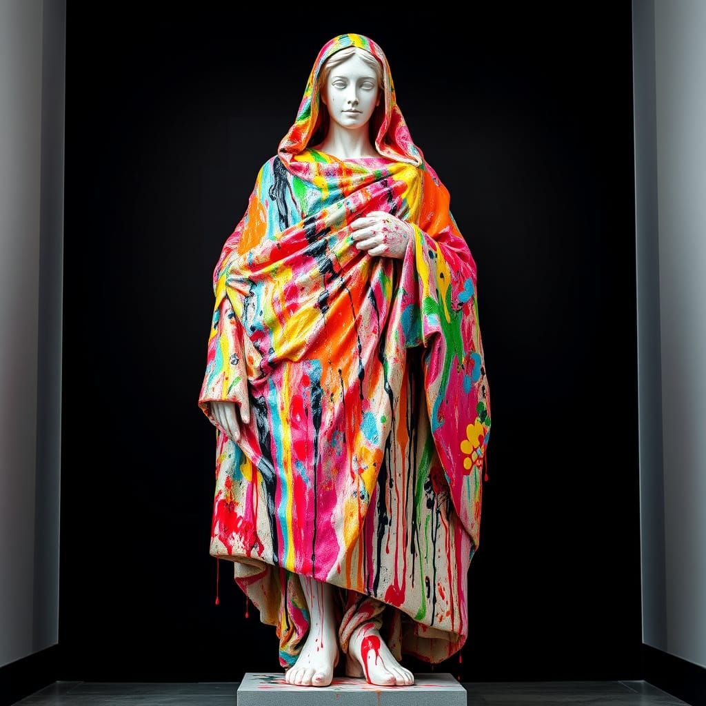 Serene Figure Drenched in Viscous, Abstract Paint