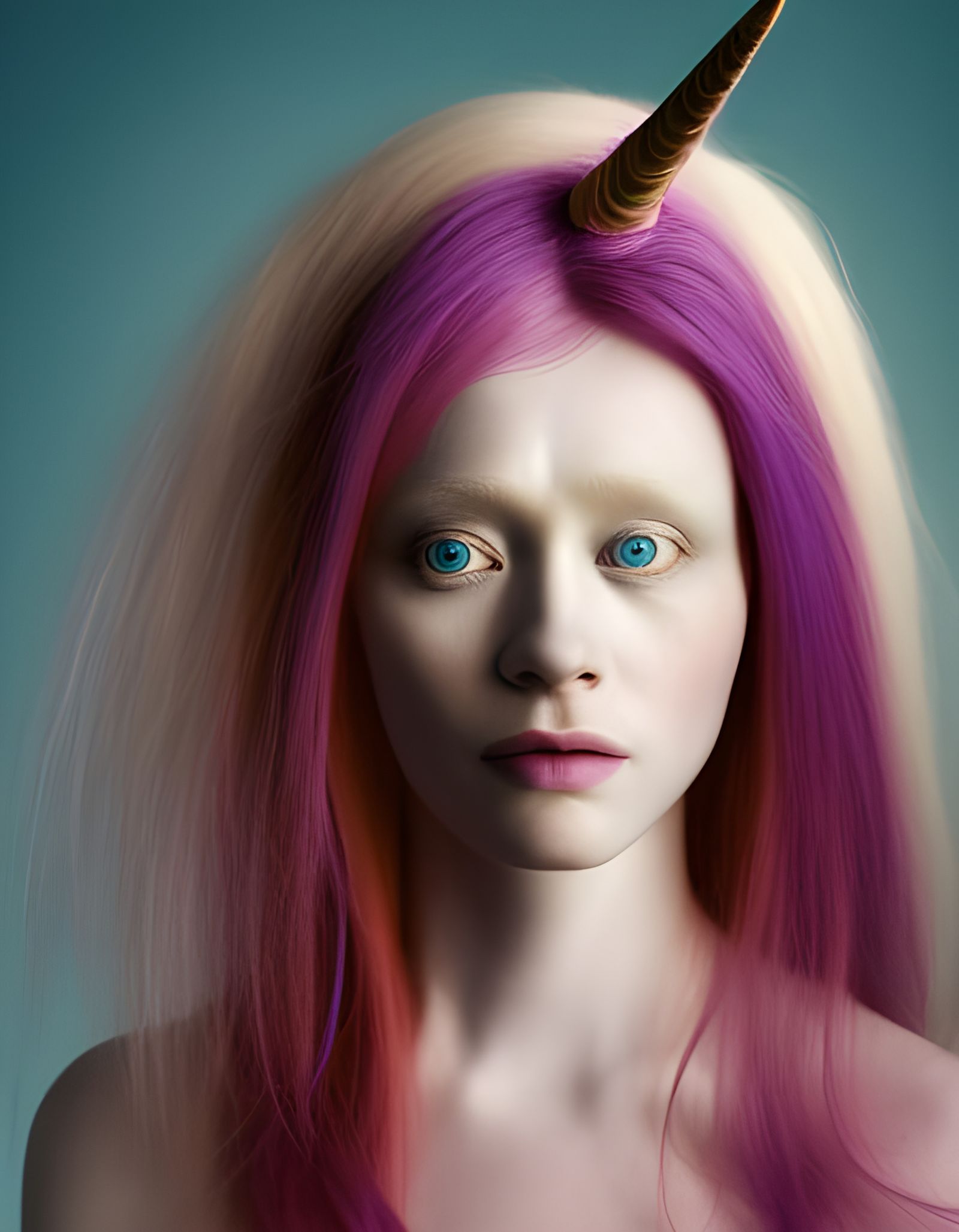 Albino Woman with Unicorn Horn, Professional Portrait