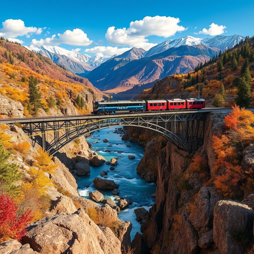 Electrified Glass Bridge Train in Mountain Canyon