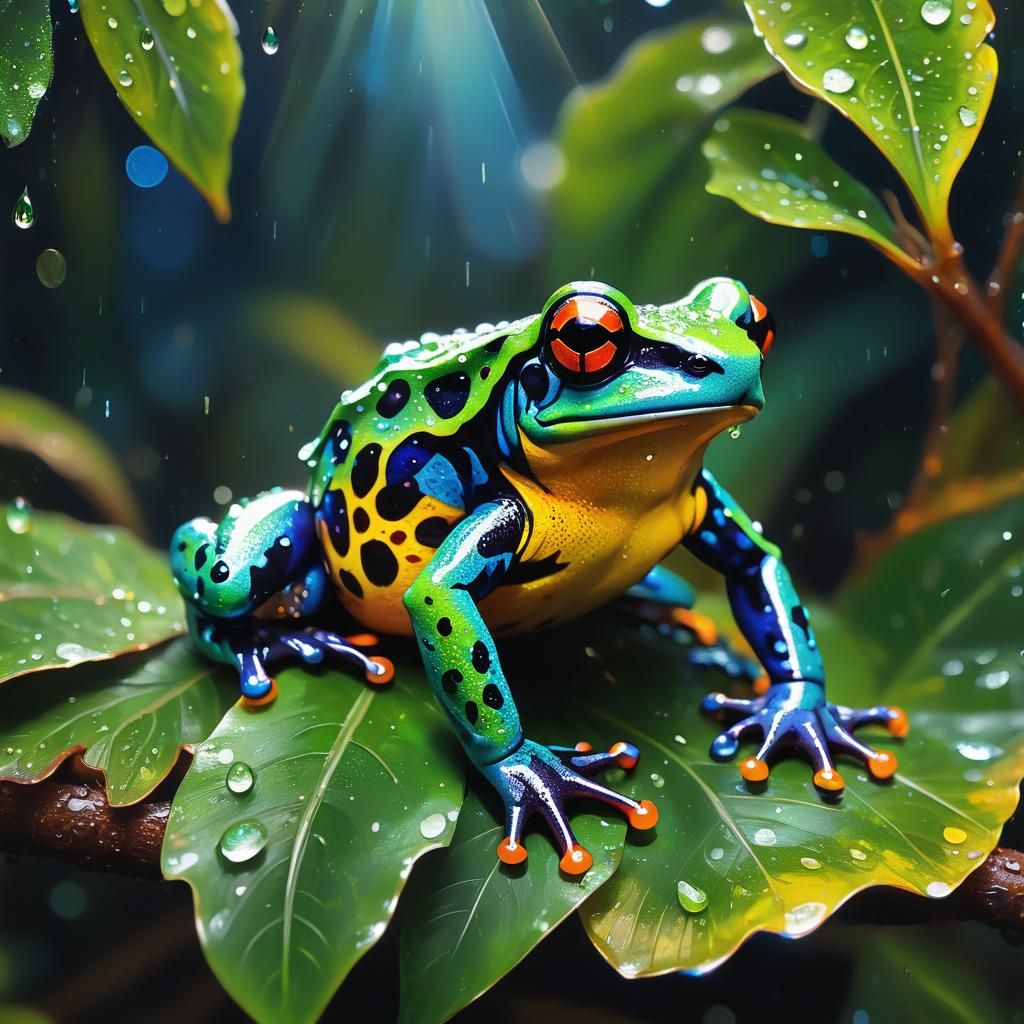Poison Dart Frog on Leaf, Impasto Painting