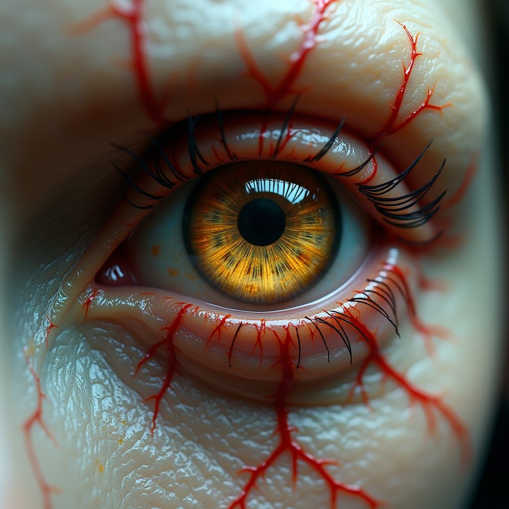 Golden Iris Eye in Surreal Anatomical Style