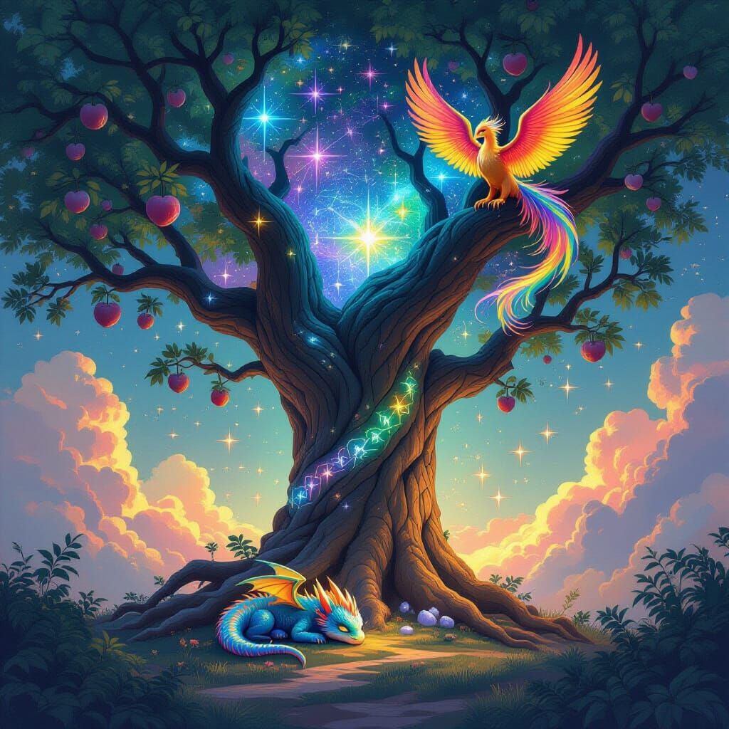 Nebula Tree with Dragon and Phoenix