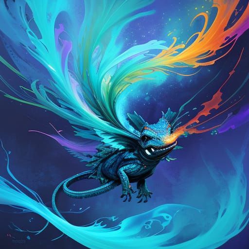 Surrealist Abstract Art: Ghostly Gecko in Ethereal Bloom