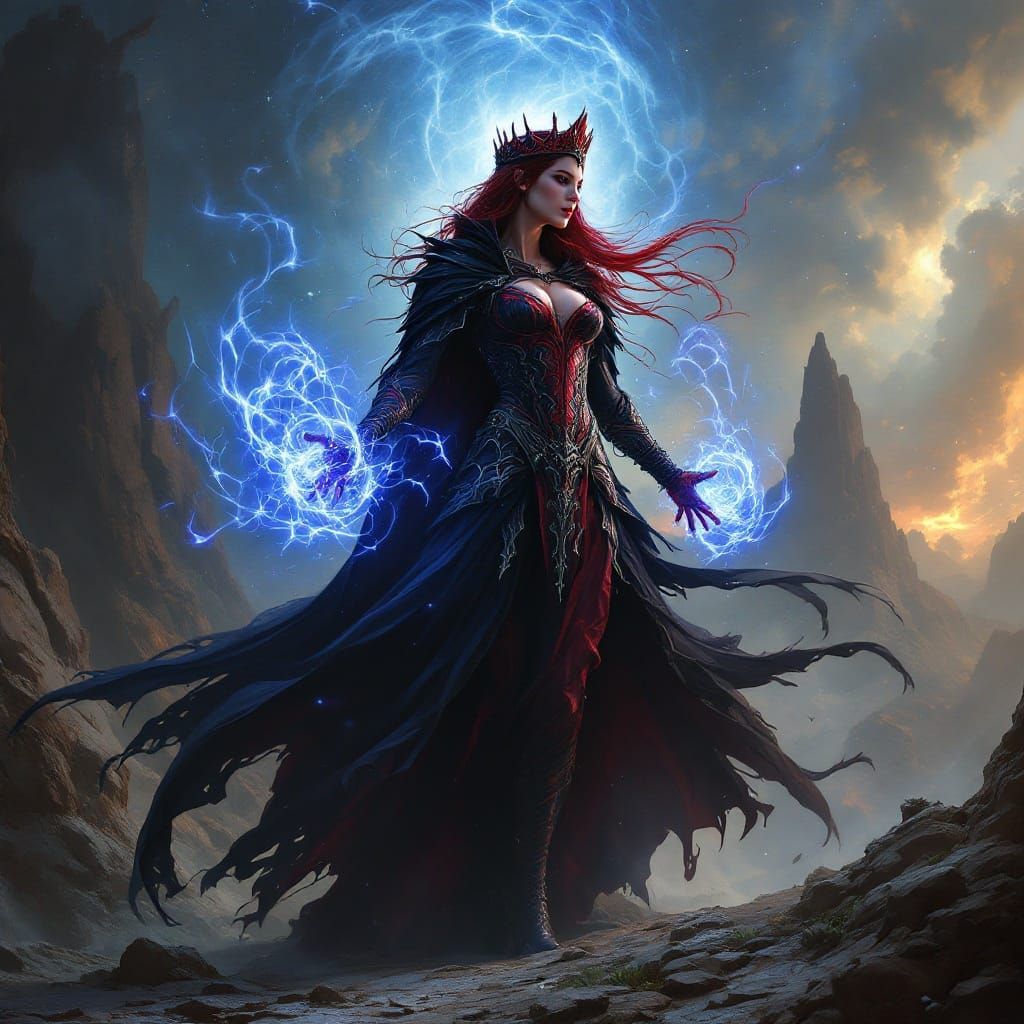 Scarlet Witch in Mystical Fantasy Landscape