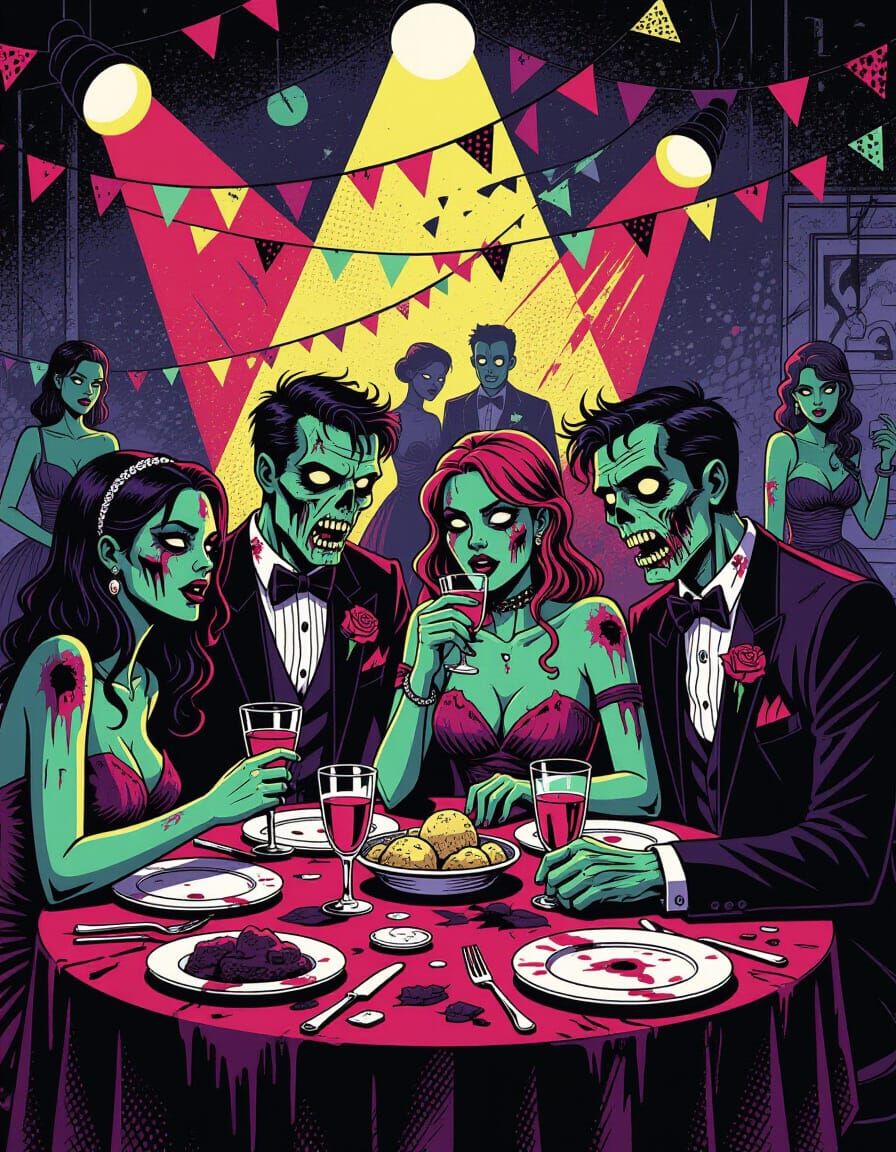 Scary Zombie Prom Night in Dark Comic Style