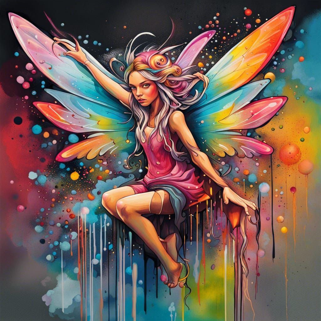 Colorful Fairy with Wings, Graffiti Art Style