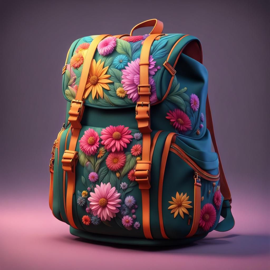 Floral Backpack Mockup in Detailed Matte Style