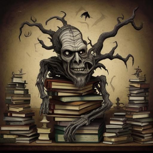 Disturbing Zombie Librarian in Art Brut Style