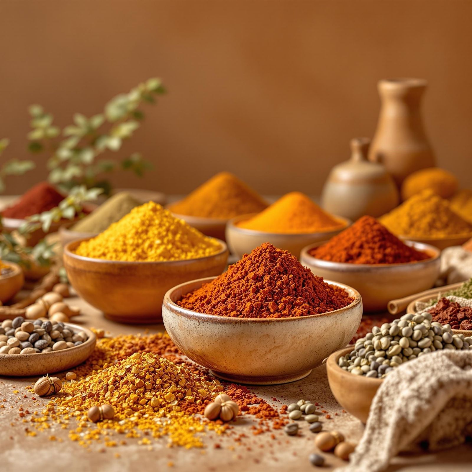 Exquisite Spice Market Still Life in Earthy Tones
