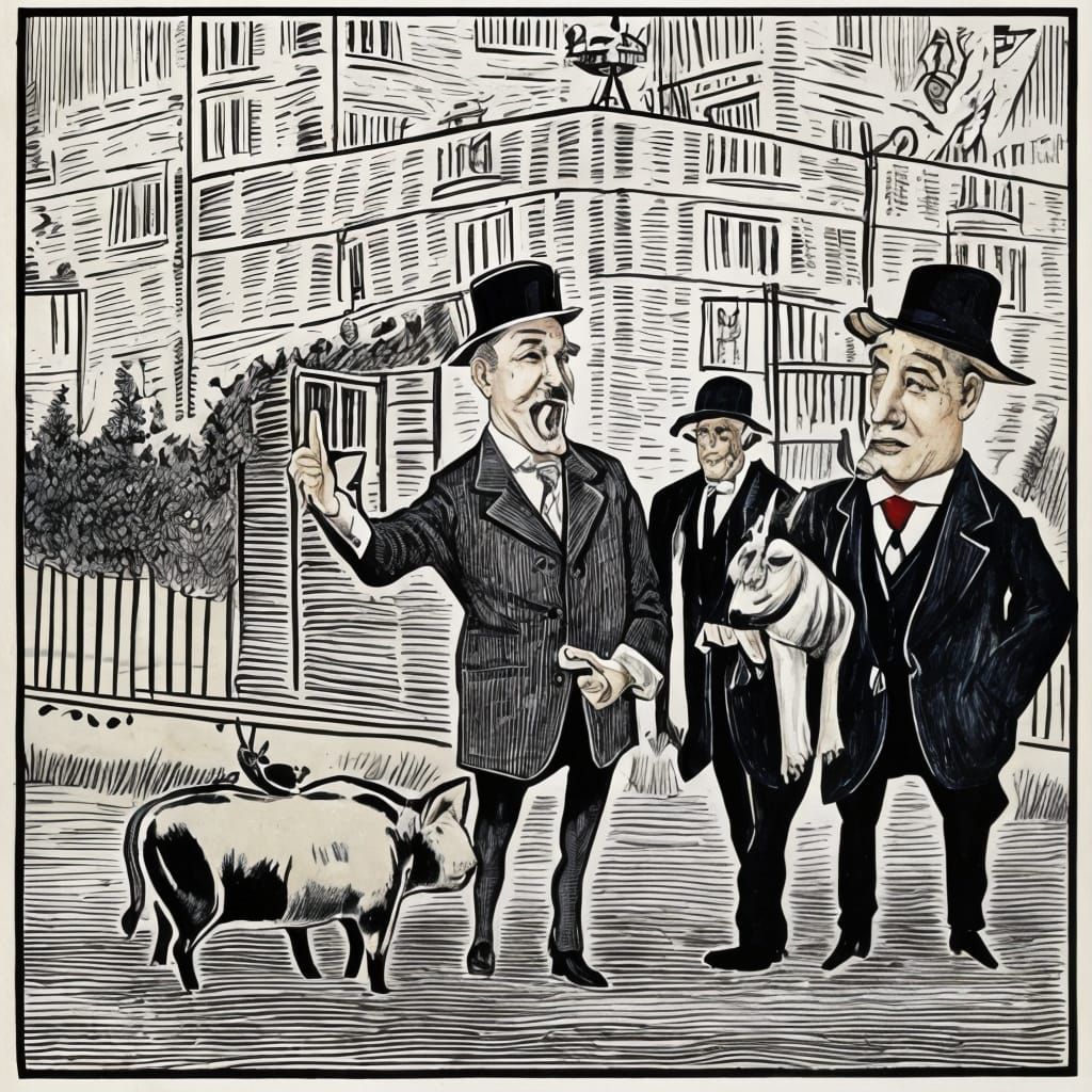 Cartoon 1920s England. P.G. Wodehouse.