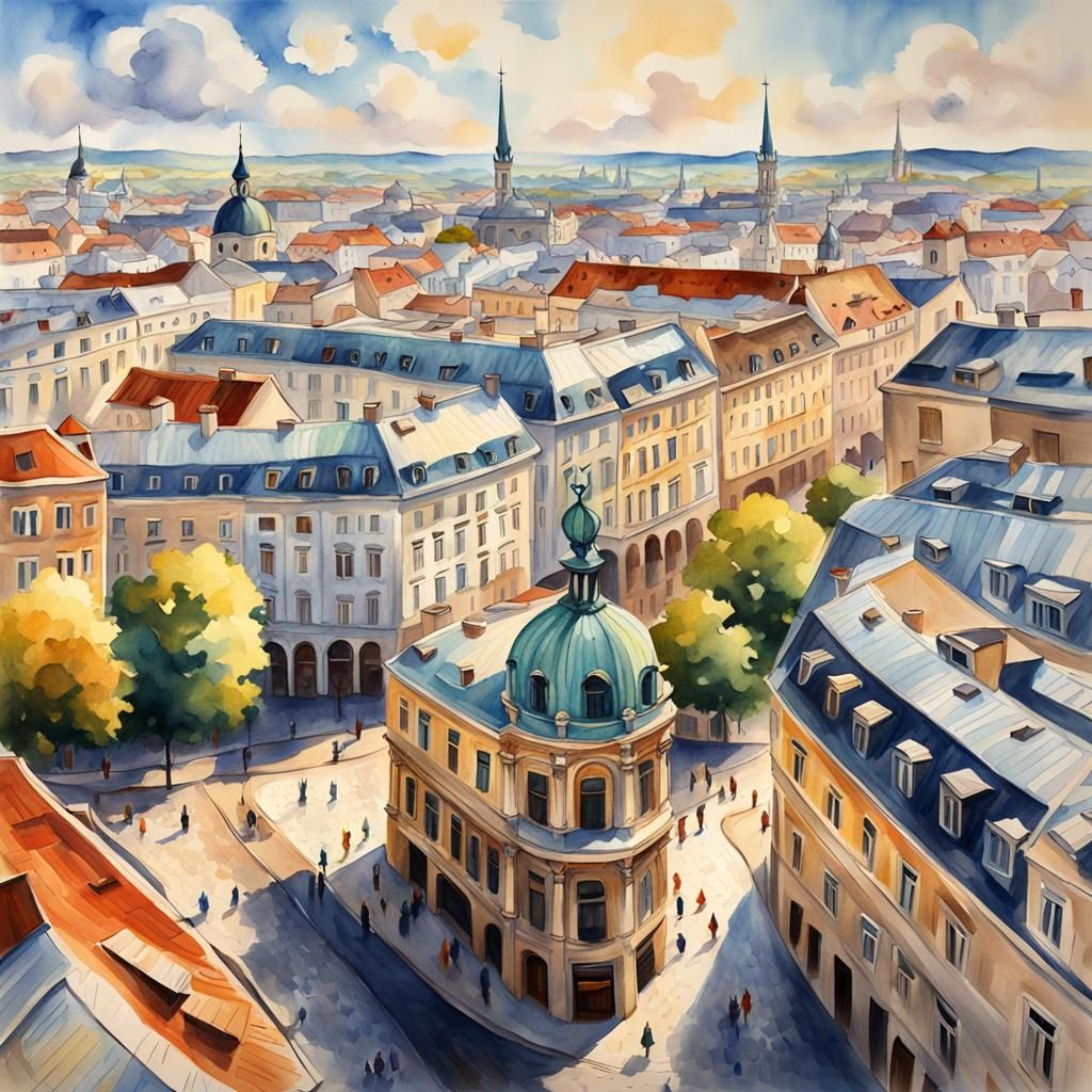 Vienna Cityscape in Impressionist Watercolor Style