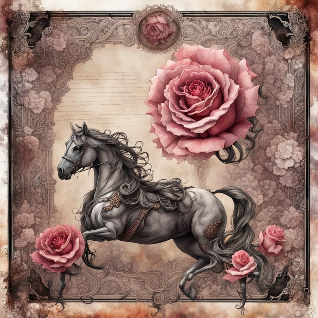 Horses on Lined Paper with Steampunk Elements